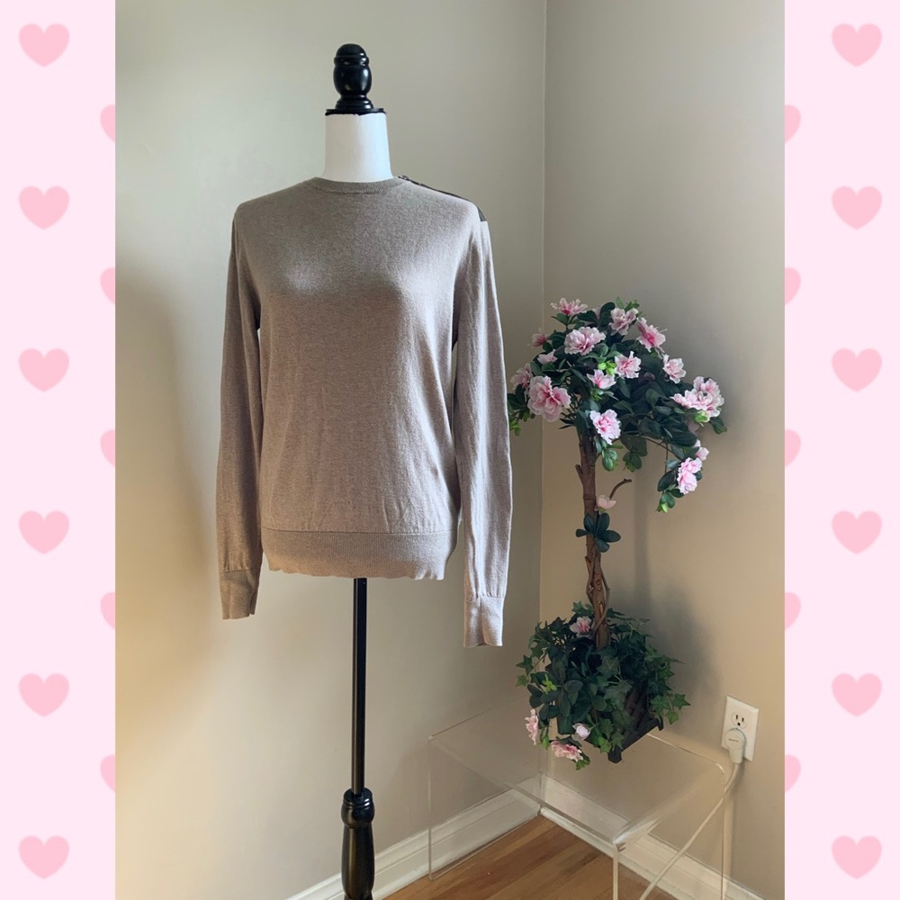 AllSaints Tan Wool Sweater with Leather Shoulders